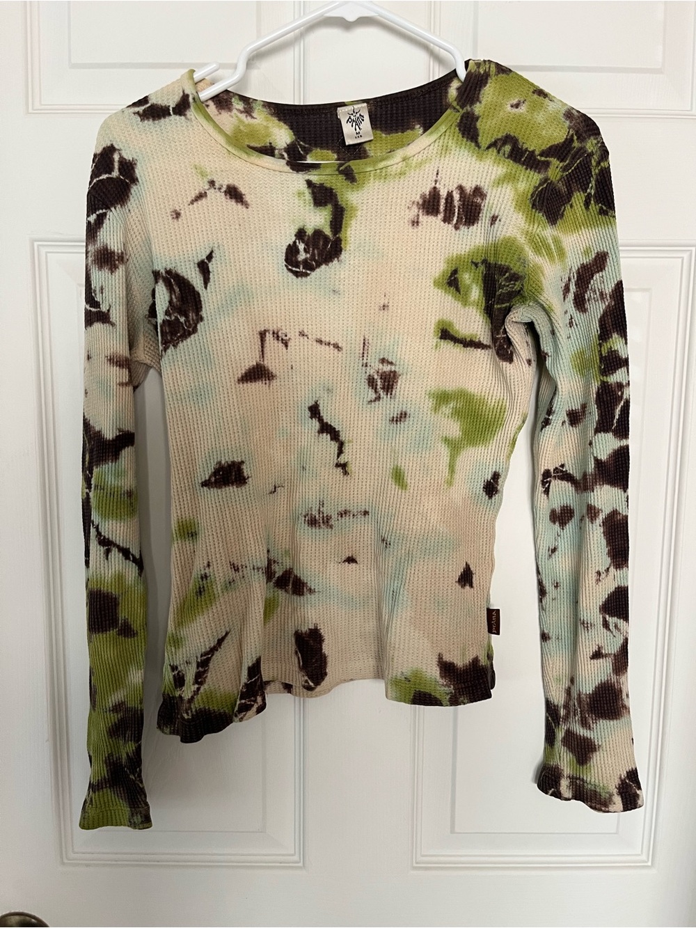Prana Long Sleeve Tie-Dye Thermal Top in Green, Brown, Cream